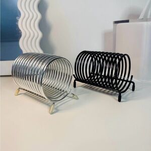 1980s Postmodern Spiral Letter Rack Pair – Black + Chrome – 5” x 4”